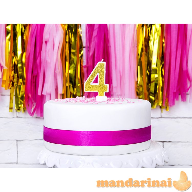 Birthday candle Number 4, gold, 7cm