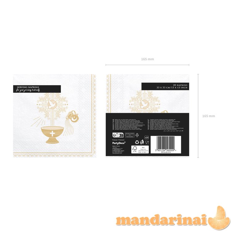 Napkins Holy Baptism, 33x33cm, gold (1 pkt / 20 pc.)