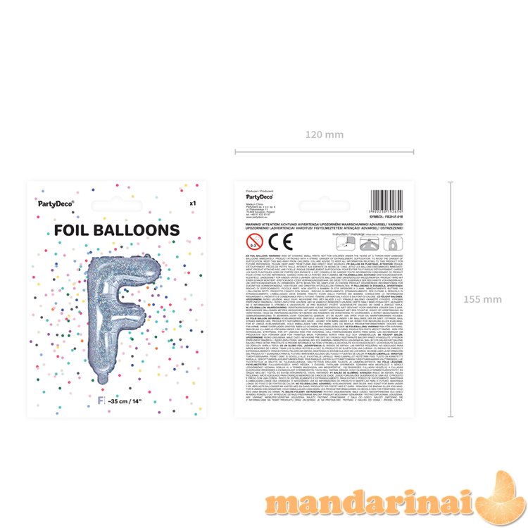 Foil Balloon Letter F , 35cm, holographic