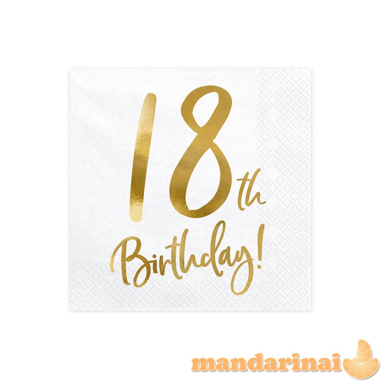 Napkins 18th Birthday, white, 33x33cm (1 pkt / 20 pc.)