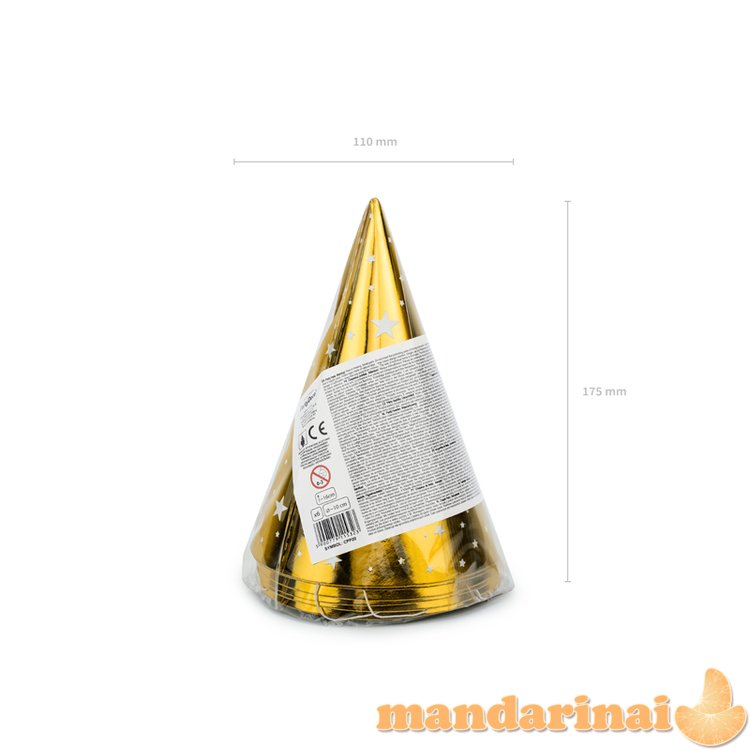 Party hats Stars, gold, 16cm (1 pkt / 6 pc.)