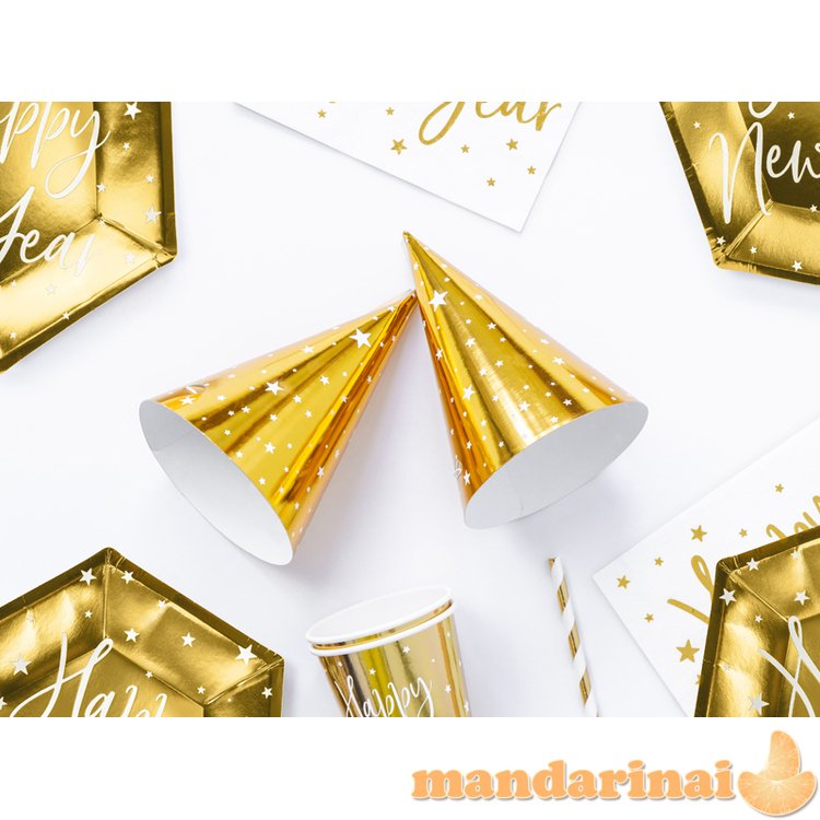 Party hats Stars, gold, 16cm (1 pkt / 6 pc.)