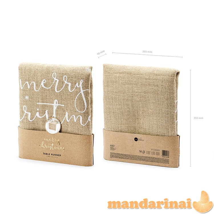 Jute table runner Merry Christmas, white, 50x250cm