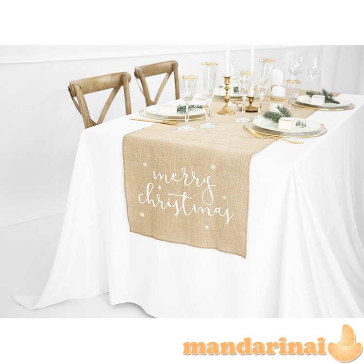 Jute table runner Merry Christmas, white, 50x250cm