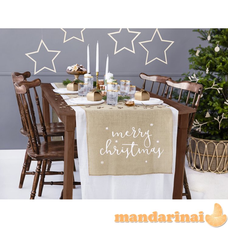 Jute table runner Merry Christmas, white, 50x250cm