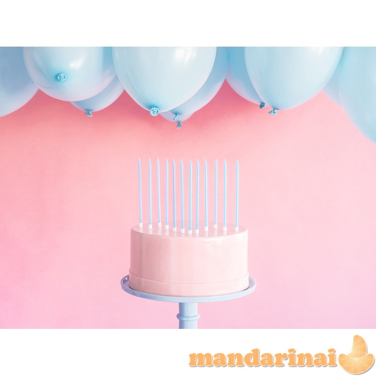 Plain birthday candles, light blue, 14cm (1 pkt / 12 pc.)