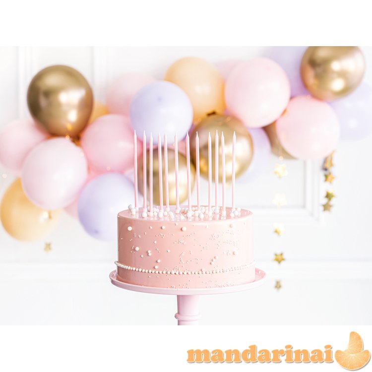 Plain birthday candles, light pink, 14cm (1 pkt / 12 pc.)