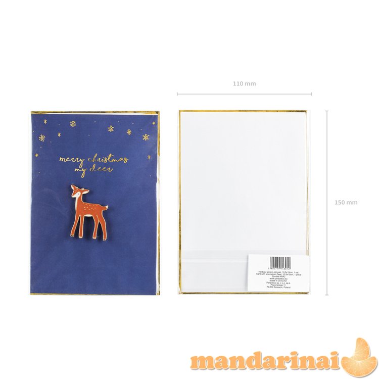 Card with enamel pin Deer, 10.5x14.8cm