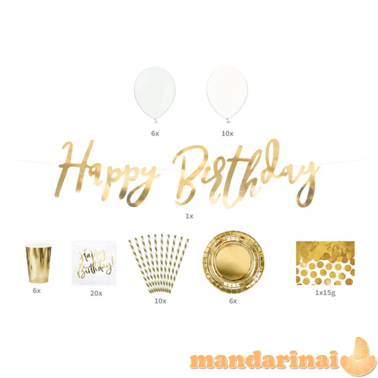 Party decorations set - Birthday, gold (1 pkt / 60 pc.)