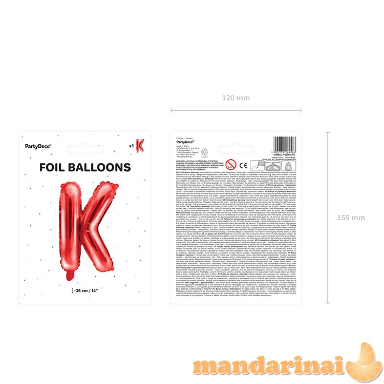 Foil Balloon Letter K , 35cm, red