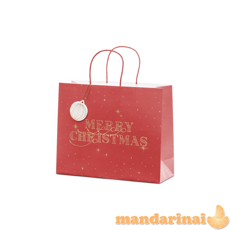 Gift bag Merry Christmas, deep red, 32.5x26.5x11.5cm