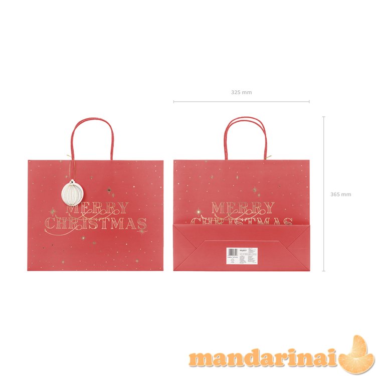 Gift bag Merry Christmas, deep red, 32.5x26.5x11.5cm