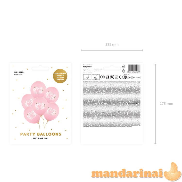 Balloons 30 cm, Mom to Be, Pastel Pale Pink (1 pkt / 6 pc.)