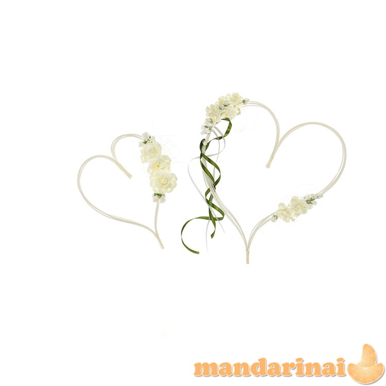 Rattan hearts with posies, cream (1 pkt / 2 pc.)