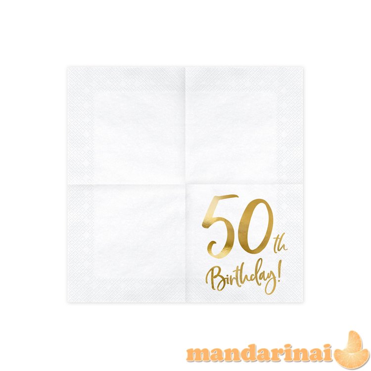 Napkins 50th Birthday, white, 33x33cm (1 pkt / 20 pc.)