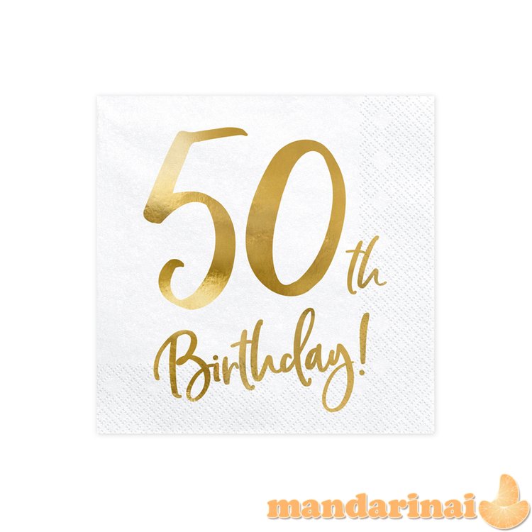 Napkins 50th Birthday, white, 33x33cm (1 pkt / 20 pc.)