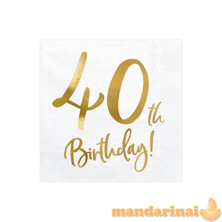 Napkins 40th Birthday, white, 33x33cm (1 pkt / 20 pc.)