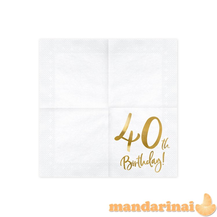 Napkins 40th Birthday, white, 33x33cm (1 pkt / 20 pc.)