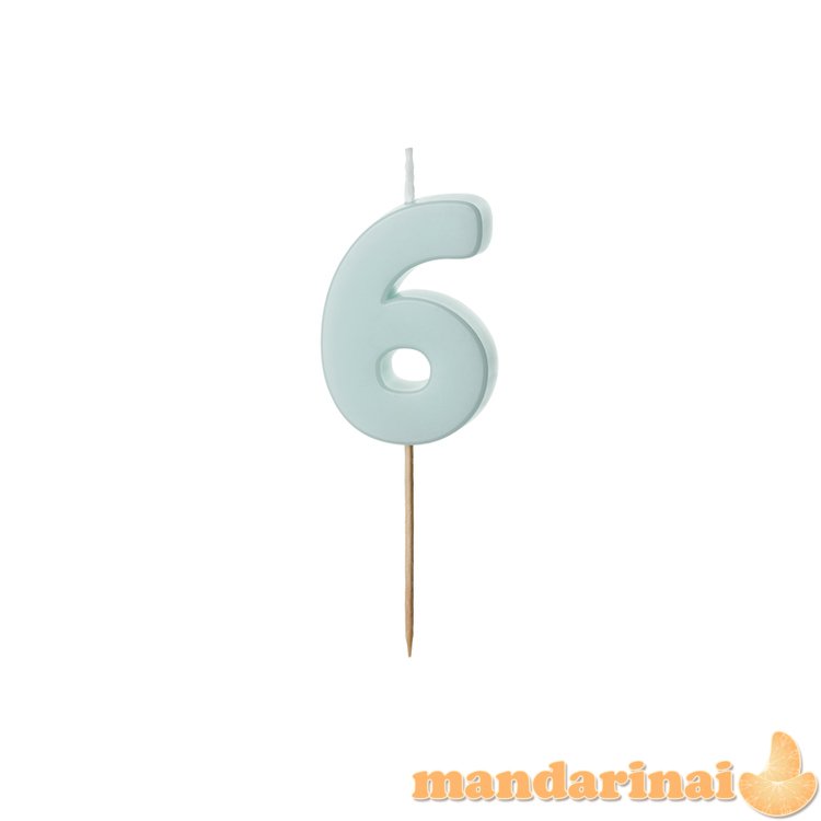 Birthday candle Numeral 6, light blue, size 5.5 cm