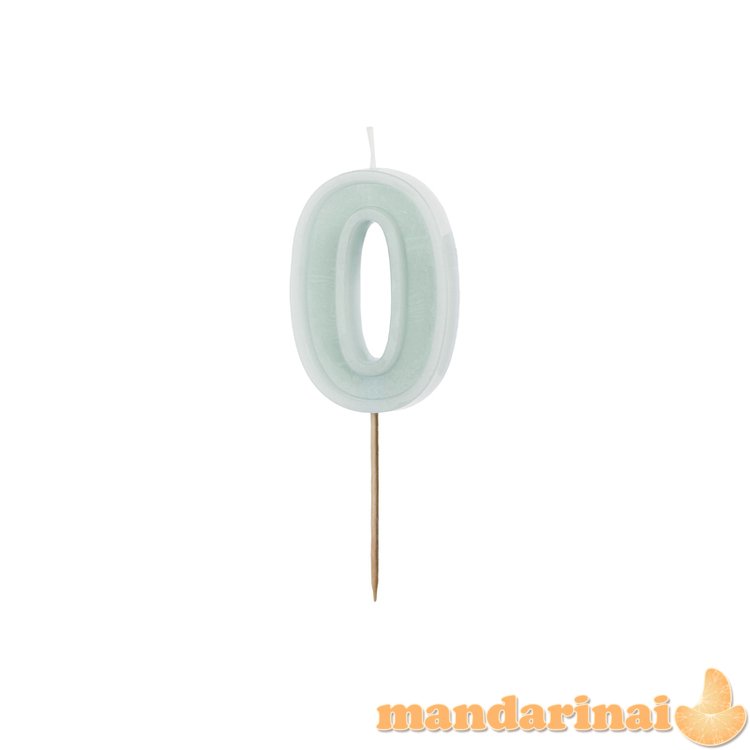 Birthday candle Number 0, light mint, 6 cm