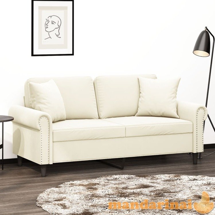 Dvivietė sofa su pagalvėlėmis, kreminės spalvos, 140cm, aksomas