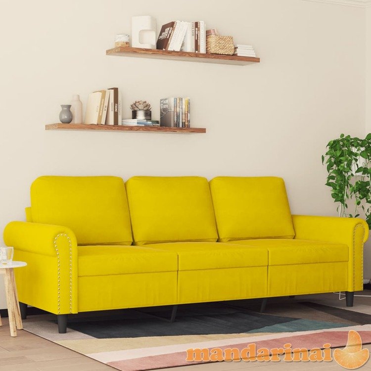 Trivietė sofa, geltonos spalvos, 180cm, aksomas