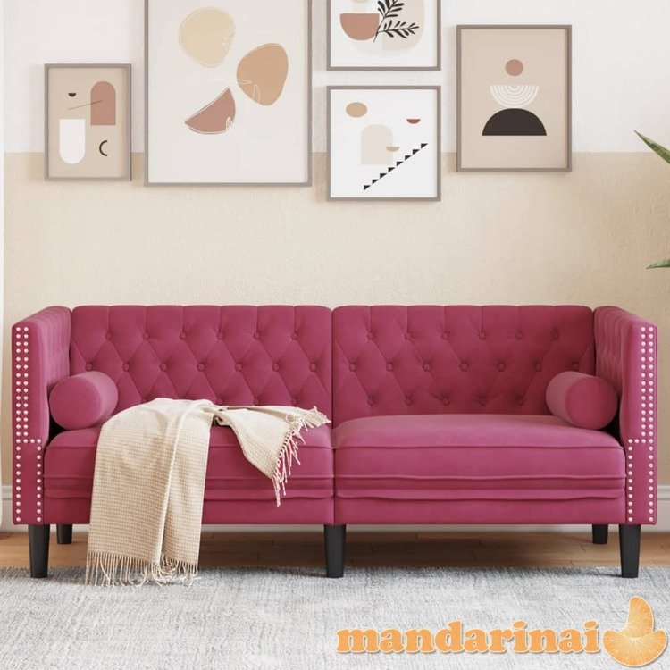 Dvivietė chesterfield sofa su pagalvėlėmis, raudona, aksomas