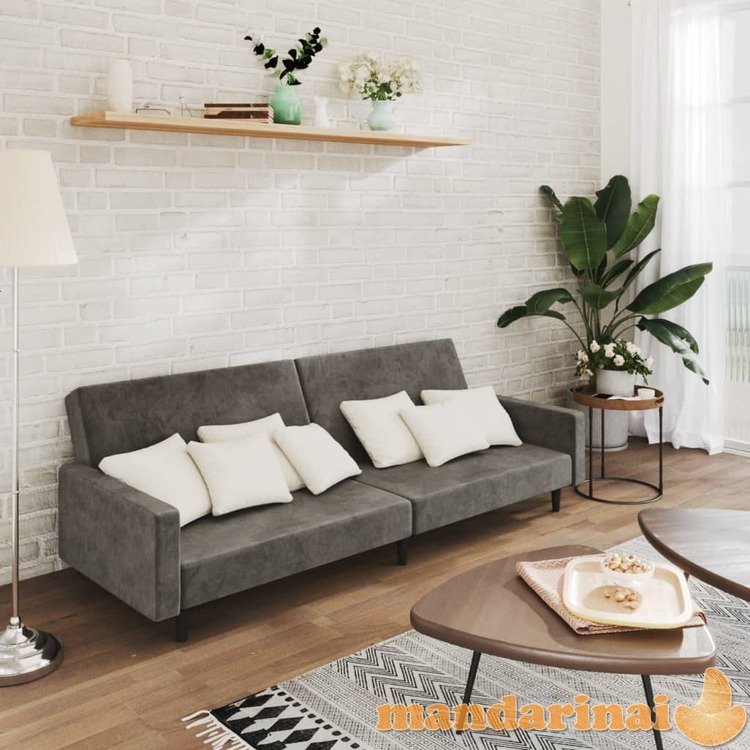 Dvivietė sofa-lova, tamsiai pilkos spalvos, aksomas