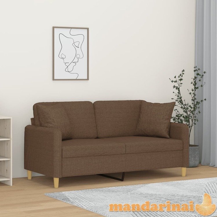 Dvivietė sofa su pagalvėlėmis, rudos spalvos, 140cm, audinys