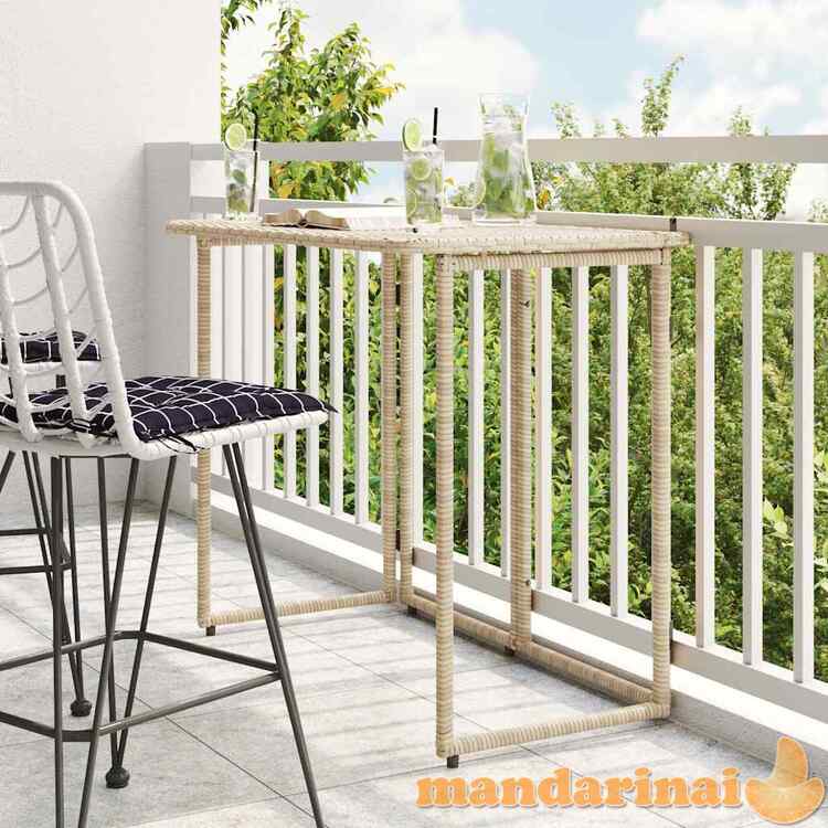 Sulankstomas sodo stalas smėlio spalvos 90x51x75 cm poly rattan