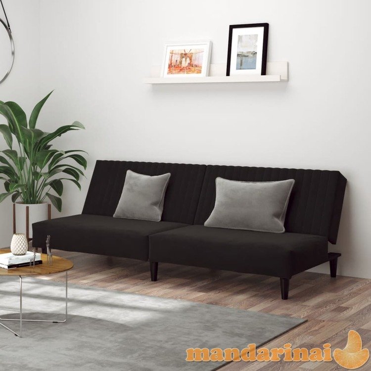 Dvivietė sofa-lova, juodos spalvos, aksomas