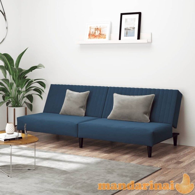 Dvivietė sofa-lova, mėlynos spalvos, aksomas