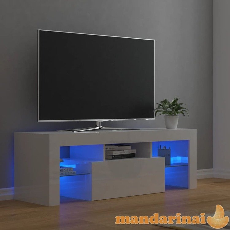 Tv spintelė su led apšvietimu, balta, 120x35x40cm, blizgi