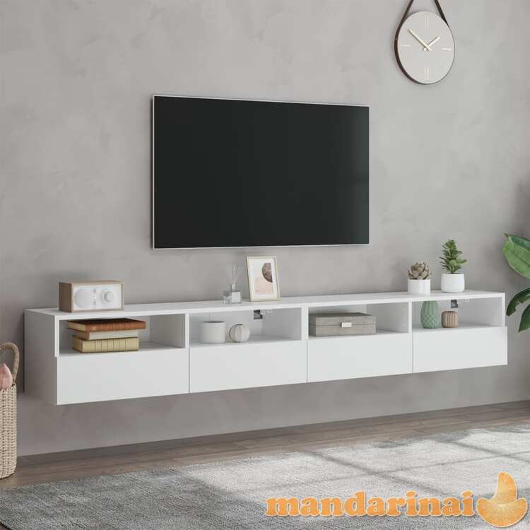 Sieninės tv spintelės, 2vnt., baltos, 100x30x30cm, mediena