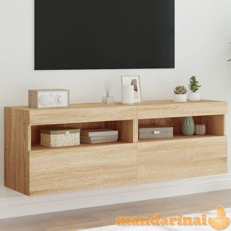 Sieninės tv spintelės su led, 2vnt., sonoma ąžuolo, 60x30x40cm