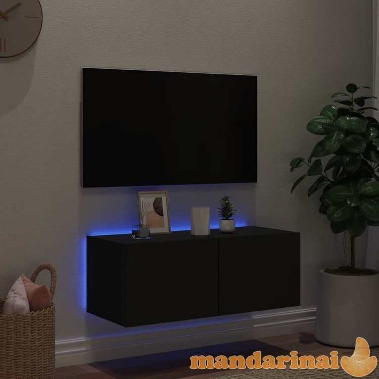 Sieninė tv spintelė su led lemputėmis, juoda, 80x35x31cm