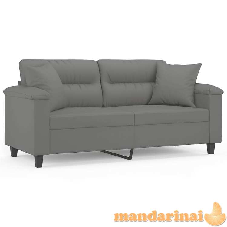 Dvivietė sofa su pagalvėmis, pilka, 140cm, mikropluošto audinys