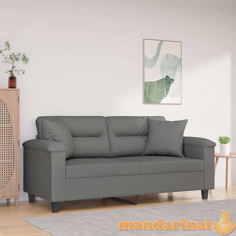 Dvivietė sofa su pagalvėmis, pilka, 140cm, mikropluošto audinys