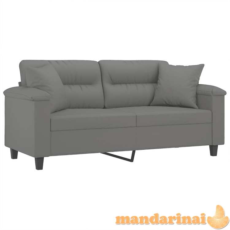 Dvivietė sofa su pagalvėmis, pilka, 140cm, mikropluošto audinys