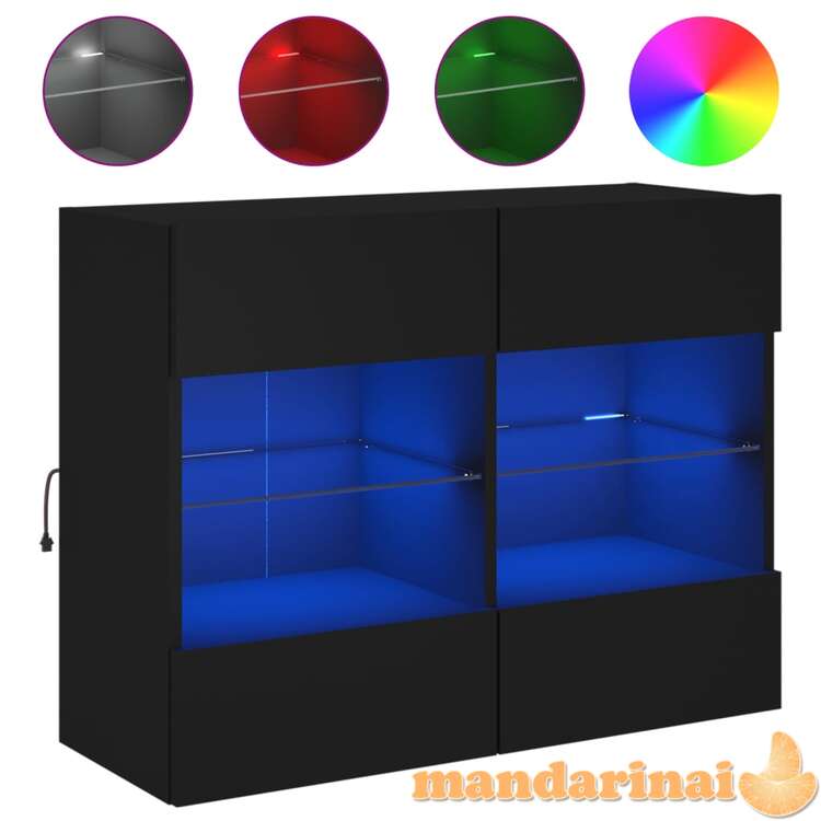 Sieninė tv spintelė su led lemputėmis, juoda, 78,5x30x60,5cm