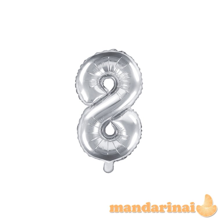 Foil Balloon Number   8  , 35cm, silver