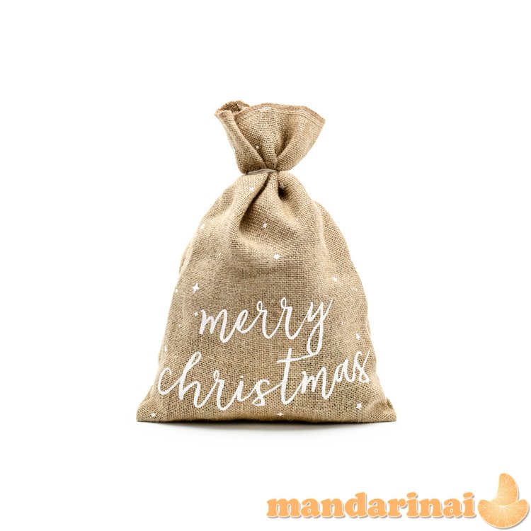 Jute sack Merry Christmas, white, 30x42cm