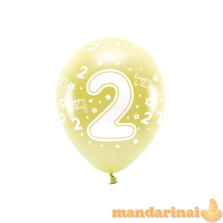 Metallic Eco Balloons 33 cm, Number    2   , light gold (1 pkt / 6 pc.)