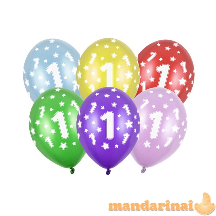 Balloons 30cm, 1st Birthday, Metallic Mix (1 pkt / 50 pc.)