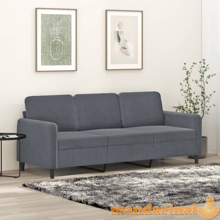 Trivietė sofa, tamsiai pilkos spalvos, 180cm, aksomas