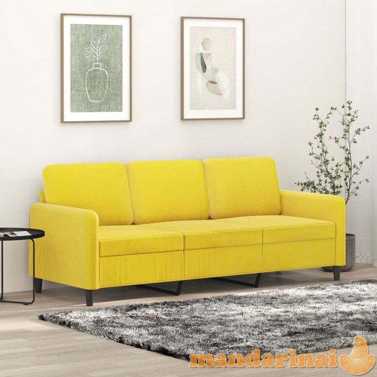 Trivietė sofa, geltonos spalvos, 180cm, aksomas