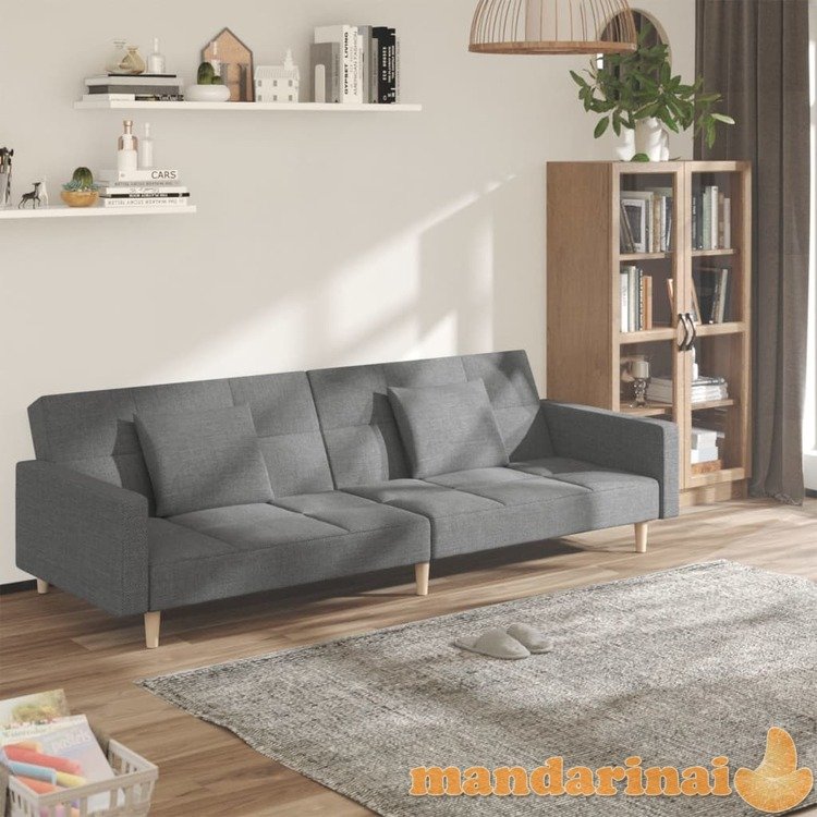 Dvivietė sofa-lova su dvejomis pagalvėmis, pilka, audinys