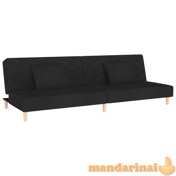 Dvivietė sofa-lova su dvejomis pagalvėmis, juoda, audinys