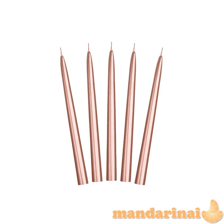 Taper candles, metallic, rose gold, 24cm (1 pkt / 10 pc.)