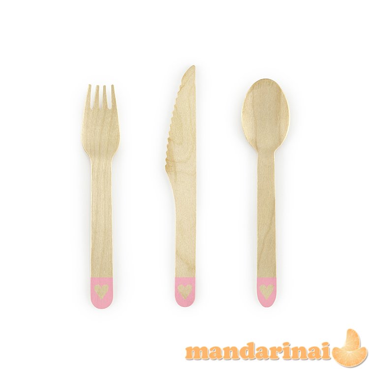 Wooden Cutlery Hearts, blush pink 16cm (1 pkt / 18 pc.)